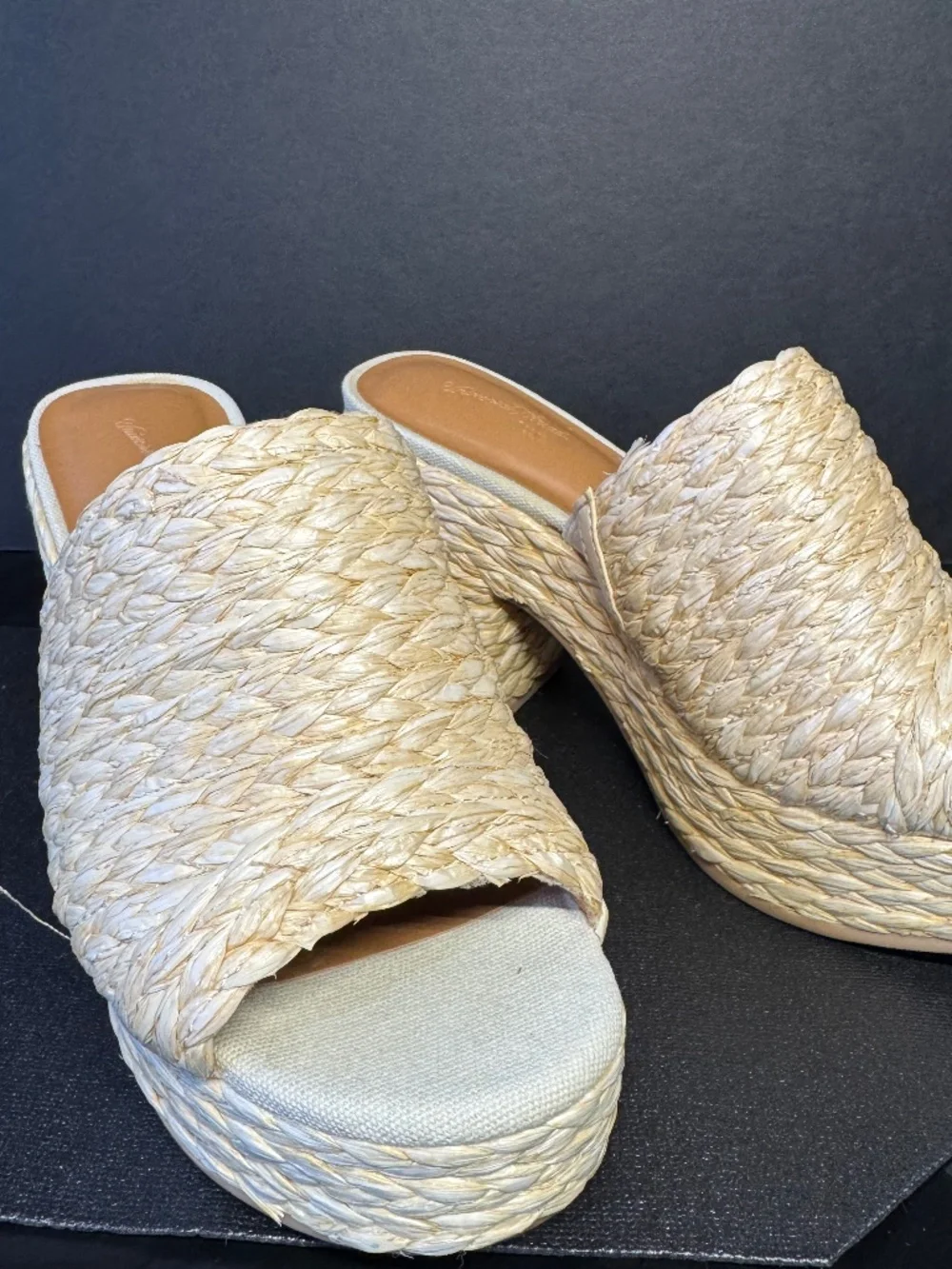 Raffia Platform Mule Heels Size 6 Woven Straw Slide Sandals